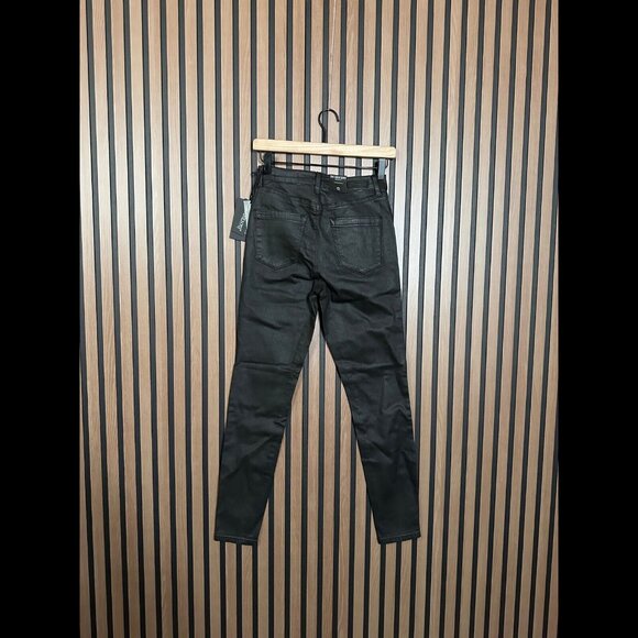 New Blank NYC Jeans 27 Womens Black Waxed Exposed Button Fly Skinny Fit - Picture 2 of 9